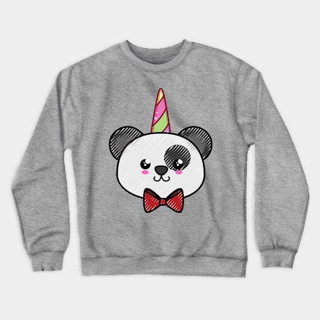 Cartoon Panda Unicorn Crewneck Sweatshirt by Dots & Patterns